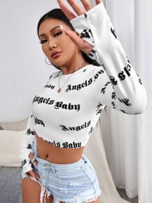 Chiquease Letter Graphic Thumb Hole Tee Graphic Tees Women Tops Fall Cloth For Women - White - View 6