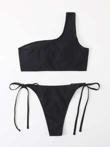 Bikini de malla de contraste para playa de verano - Negro - Ver 3