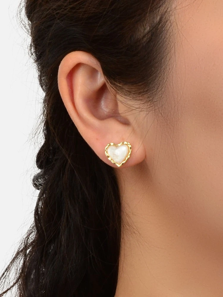 Orecchini a bottone cuore - Oro giallo - Visualizzare 2