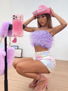 SHEIN ICON Layered Ruffle Trim Mesh Tube Top