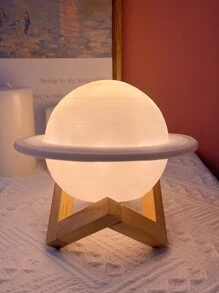 1 pieza Planeta Júpiter con soporte de madera, lámpara de proyección del cielo estrellado con pilas, luna de color blanco cálido/RGB cambiante, decoración de luz del planeta Saturno para dormitorio, camping, fiesta, vacaciones, Navidad - Amarillo - Ver 2