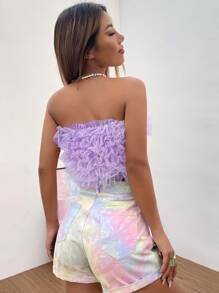 SHEIN ICON Layered Ruffle Trim Mesh Tube Top