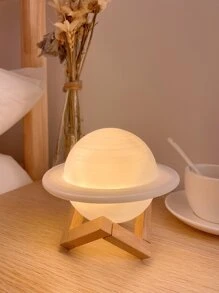 1 pieza Planeta Júpiter con soporte de madera, lámpara de proyección del cielo estrellado con pilas, luna de color blanco cálido/RGB cambiante, decoración de luz del planeta Saturno para dormitorio, camping, fiesta, vacaciones, Navidad - Amarillo - Ver 1