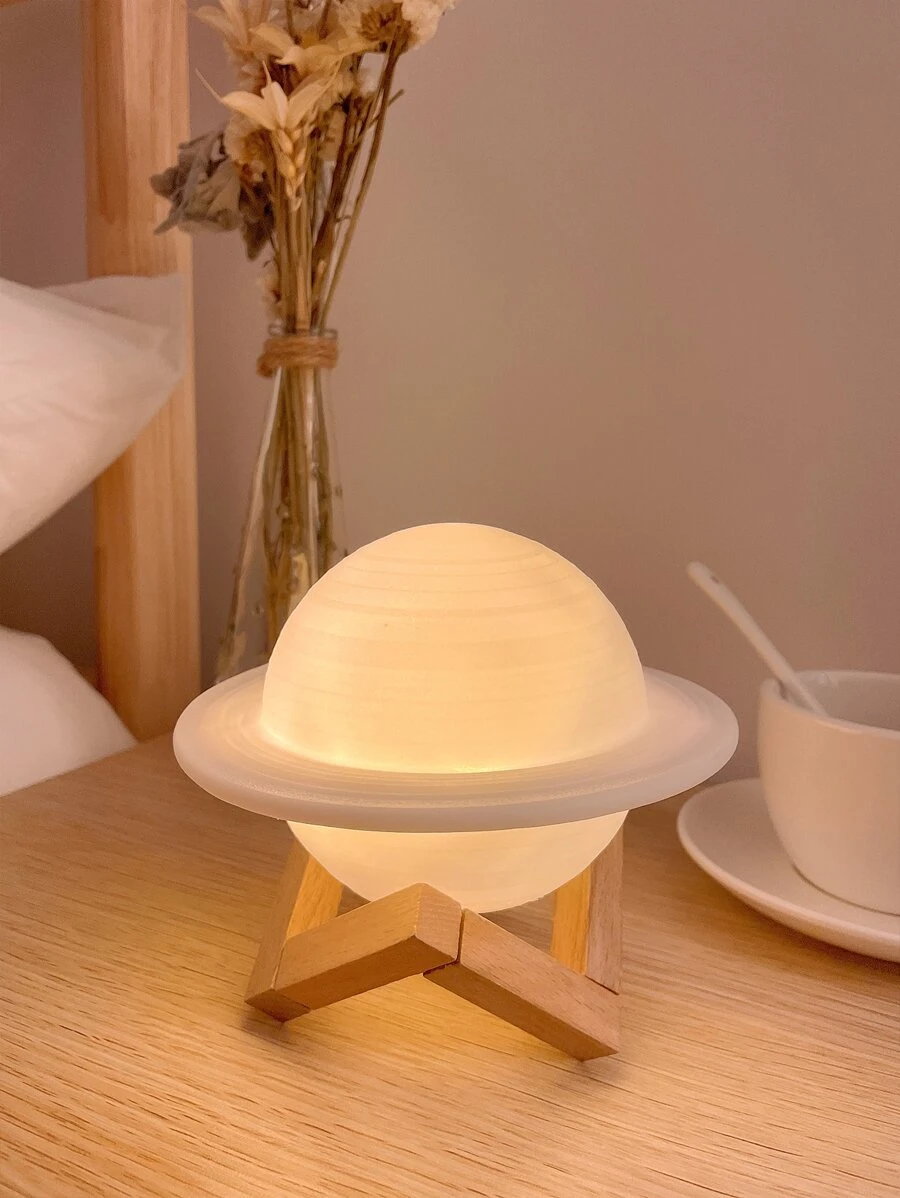1 pieza Planeta Júpiter con soporte de madera, lámpara de proyección del cielo estrellado con pilas, luna de color blanco cálido/RGB cambiante, decoración de luz del planeta Saturno para dormitorio, camping, fiesta, vacaciones, Navidad - Amarillo - Ver 1