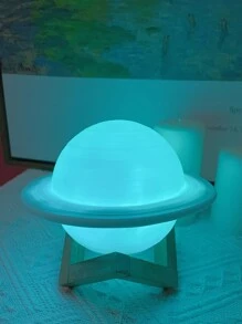 1pc Wood Planet Decor With Wood Stand, Battery Powered Star Projection Lamp, Warm White & Colorful Mood Light For Room, Camping, Party, Holiday, Bedroom Decoration, 12cm - Multicolor - View 2