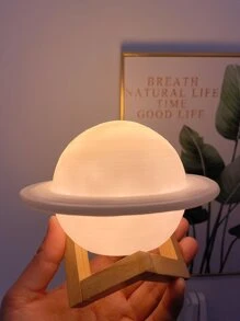 1 pieza Planeta Júpiter con soporte de madera, lámpara de proyección del cielo estrellado con pilas, luna de color blanco cálido/RGB cambiante, decoración de luz del planeta Saturno para dormitorio, camping, fiesta, vacaciones, Navidad - Amarillo - Ver 3