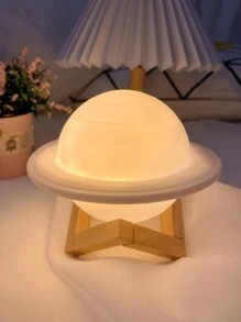 1 pieza Planeta Júpiter con soporte de madera, lámpara de proyección del cielo estrellado con pilas, luna de color blanco cálido/RGB cambiante, decoración de luz del planeta Saturno para dormitorio, camping, fiesta, vacaciones, Navidad - Amarillo - Ver 4