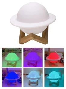 1pc Wood Planet Decor With Wood Stand, Battery Powered Star Projection Lamp, Warm White & Colorful Mood Light For Room, Camping, Party, Holiday, Bedroom Decoration, 12cm - Multicolor - View 3