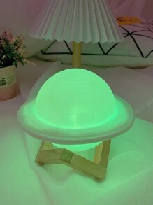 1pc Wood Planet Decor With Wood Stand, Battery Powered Star Projection Lamp, Warm White & Colorful Mood Light For Room, Camping, Party, Holiday, Bedroom Decoration, 12cm - Multicolor - View 4