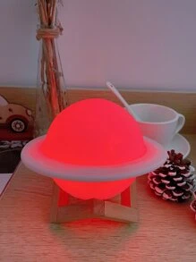 1pc Wood Planet Decor With Wood Stand, Battery Powered Star Projection Lamp, Warm White & Colorful Mood Light For Room, Camping, Party, Holiday, Bedroom Decoration, 12cm - Multicolor - View 6