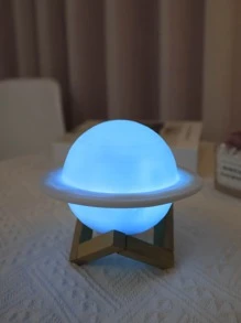 1pc Wood Planet Decor With Wood Stand, Battery Powered Star Projection Lamp, Warm White & Colorful Mood Light For Room, Camping, Party, Holiday, Bedroom Decoration, 12cm - Multicolor - View 7