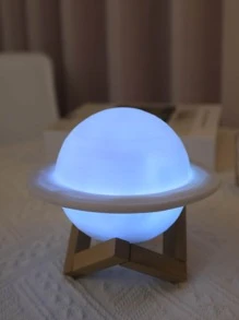 1pc Wood Planet Decor With Wood Stand, Battery Powered Star Projection Lamp, Warm White & Colorful Mood Light For Room, Camping, Party, Holiday, Bedroom Decoration, 12cm - Multicolor - View 8