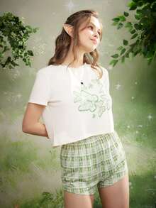 ROMWE Fairycore Butterfly Print Plaid PJ Set - Multicolor - View 4