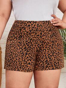 SHEIN Shorts con estampado de leopardo de pierna recta - Multicolor - Ver 2