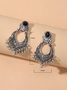 Round Ball Tassel Drop Earrings - Antique Silver - View 4