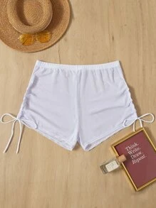 SHEIN Swim Summer Beach Mesh Drawstring Cover Up Shorts - White - View 5