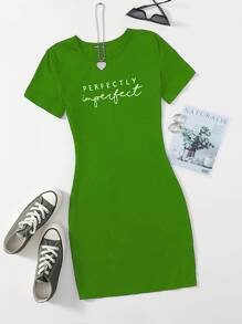 Flirla Vestido ajustado con estampado de letra - Verde Oliva - Ver 1