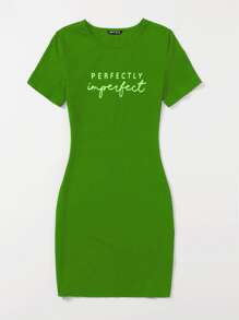 Flirla Vestido ajustado con estampado de letra - Verde Oliva - Ver 3