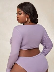 Slaydiva Plus Ruched Bust Cutout Button Front Bodysuit - Lilac Purple - View 2