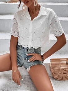 Breezaya Camisa con bordado con ojal corto - Blanco - Ver 6