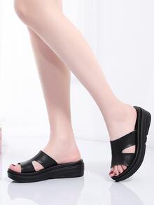 Giày bệt dày và Dép nêm Nữ Cắt ra màu trơn Đúng mốt - màu đen - Xem 2