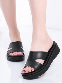 Giày bệt dày và Dép nêm Nữ Cắt ra màu trơn Đúng mốt - màu đen - Xem 4