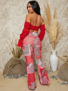 SHEIN SXY Parte superior corta de fiesta con hombros descubiertos y ribete de volantes - Burdeos - Ver 2