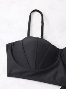 SHEIN Swim Phụ nữ một mảnh Cắt ra Sò điệp màu trơn Gợi cảm - màu đen - Xem 4