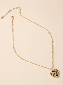 豹紋愛心掛飾項鍊 - 彩色 - 查看 2