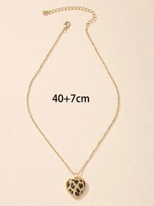 豹紋愛心掛飾項鍊 - 彩色 - 查看 3