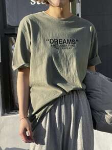 DAZY 標語圖案落肩T恤 - 軍綠色 - 查看 6