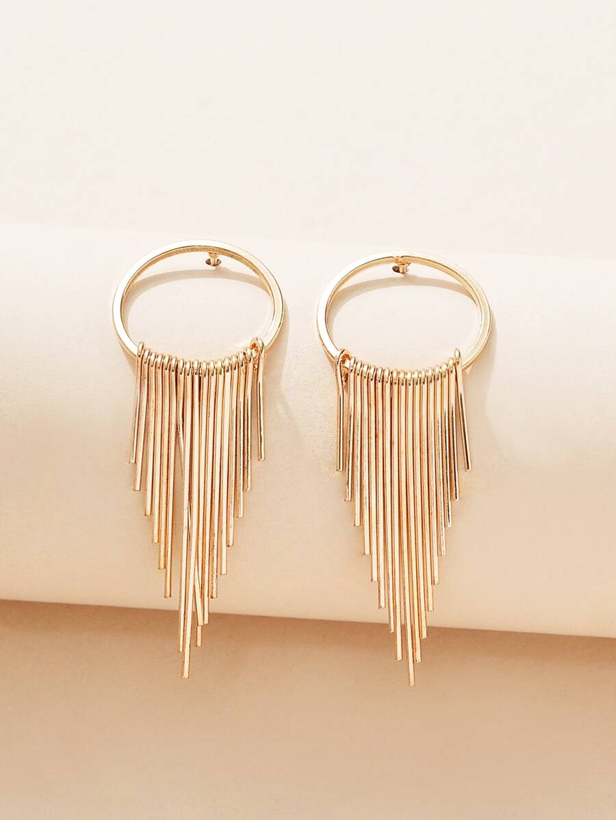 Pendientes largos con diseño de fleco - Amarillo Oro - Ver 1