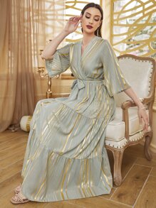 Modelyn 交叉領荷葉邊下擺腰帶連衣裙 - 綠色 - 查看 1