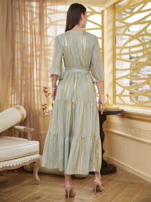 Modelyn 交叉領荷葉邊下擺腰帶連衣裙 - 綠色 - 查看 2