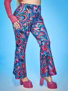 SHEIN ICON Plus Allover Print Flare Leg Trousers - Multicolor - View 4