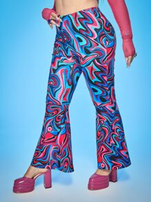 SHEIN ICON Plus Allover Print Flare Leg Trousers - Multicolor - View 5