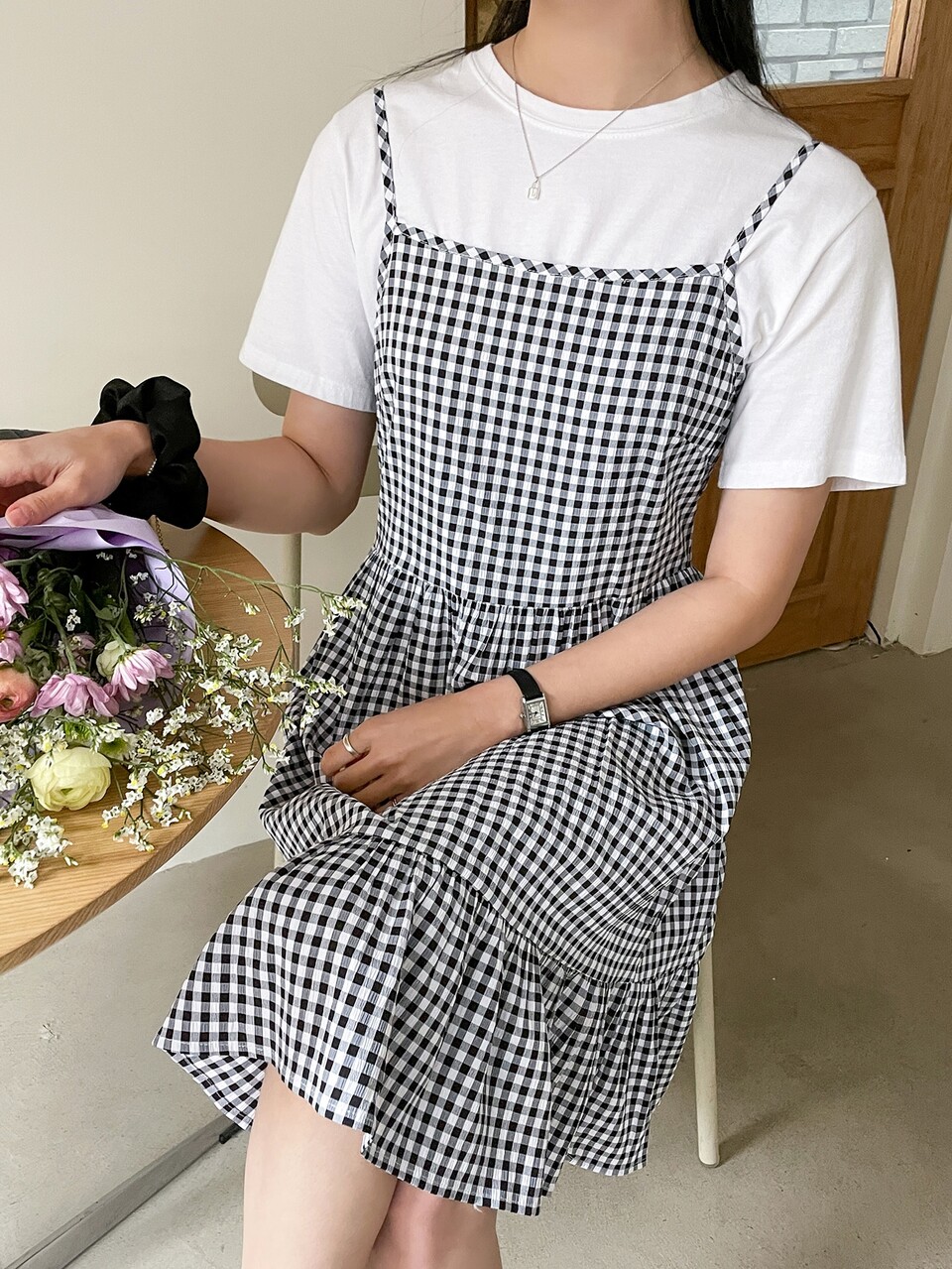 Gingham Ruffle Hem Cami Dress Without Tee Summer Sundress,Casual Women Dresses