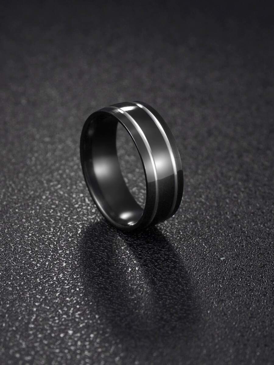 Hombres Anillo de acero inoxidable - Negro - Ver 1