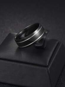 Hombres Anillo de acero inoxidable - Negro - Ver 2