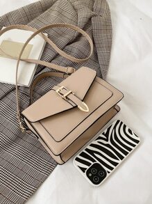 Bolso cuadrado con solapa, impermeable, ligero, informal, minimalista, con hebilla decorativa, para adolescentes, mujeres, estudiantes universitarias, novatos y trabajadores administrativos, perfecto para la oficina, la universidad, el trabajo, los negocios y los desplazamientos - Caqui - Ver 8