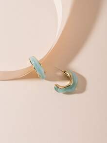 簡約風開口耳環 - 淺藍色 - 查看 3