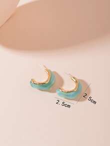 簡約風開口耳環 - 淺藍色 - 查看 4