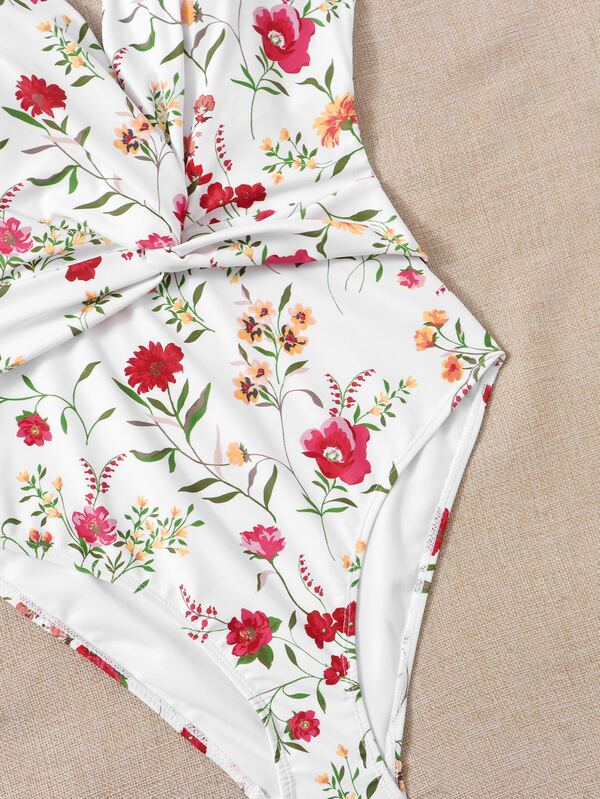 Emery Rose Floral Print Twist Halter One Piece Swimsuit Shein Asia