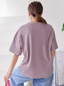 DAZY 字母圖案落肩T恤 - 淡紫色 - 查看 2
