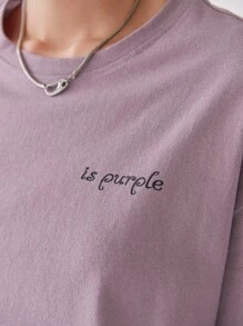 DAZY 字母圖案落肩T恤 - 淡紫色 - 查看 4