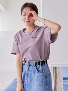 DAZY 字母圖案落肩T恤 - 淡紫色 - 查看 6