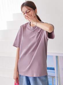 DAZY 字母圖案落肩T恤 - 淡紫色 - 查看 7