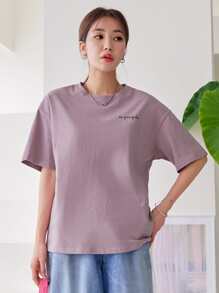 DAZY 字母圖案落肩T恤 - 淡紫色 - 查看 8