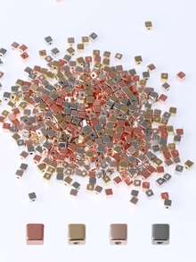 200 颗混色方形珠，4*4 毫米 CCB 方形立方体珠，仿金属珠，适用于项链、手链、耳环、人造珠宝制作、DIY 工艺品 - 彩色 - 查看 2