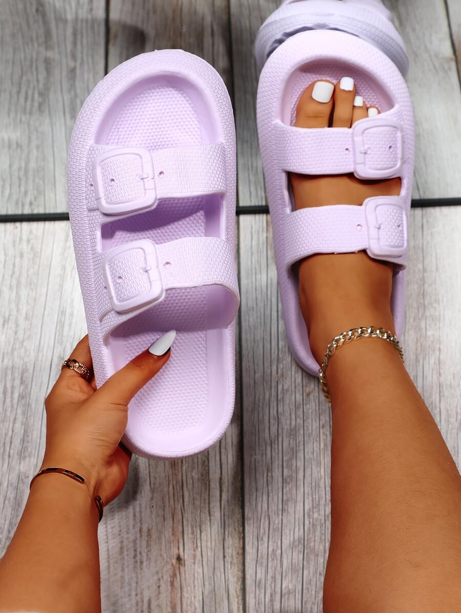雙搭扣細節拖鞋 - 紫色 - 查看 1
